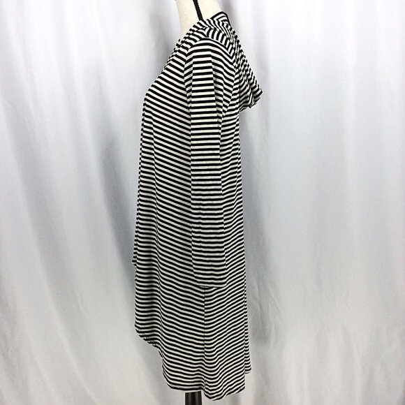 Janet Chung Hooded Duster Cardigan Sweater Womens Size Medium Striped Hi Low - Picture 5 of 10